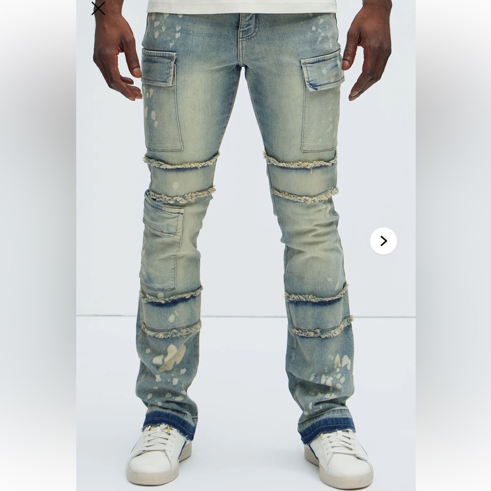 Side Snap Cargo Stacked Skinny Flare Jeans Medium Wash Fashion Nova Men's